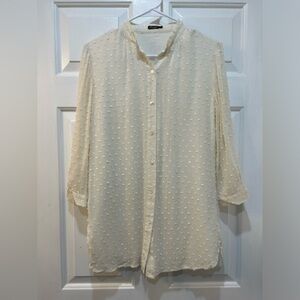 J. McLaughlin Silk Blend Blouse Cream Button Front Top 3/4 Sleeve Women Sz 2 XS